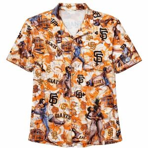 San Francisco Giants MLB All Over Print Button Up Shirt Orange Mens XL SF Cable